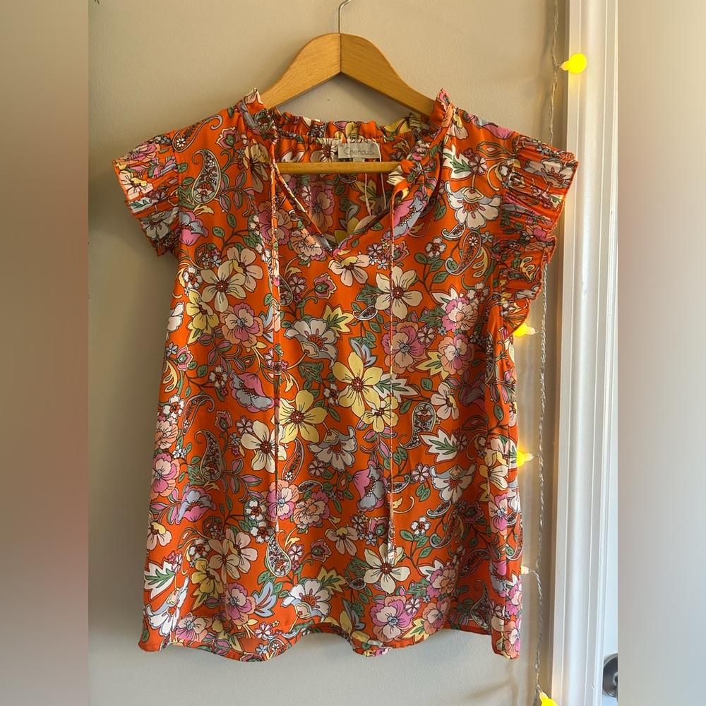Chenault Vibrant Floral Orange Blouse